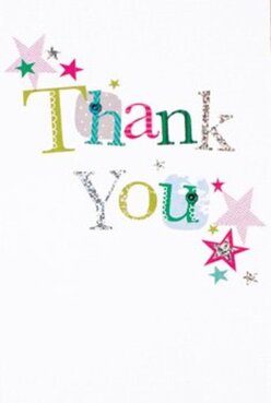 This thank you card is alive with splashes of vibrant colour and crafted charm, echoing the friendliness found throughout Motspur Park. The words 'Thank You' stretch across the front as if stitched from a cheerful patchwork; each letter stands out-lime, pink, and blue-with polka dots and subtle patterns that give a sense of both festivity and personal touch. Scattered across the edges, stars in magenta, teal, and gold sparkle like confetti tossed after a joyful gathering at Sir Joseph Hood Memorial Playing Fields. A glimmer of glitter in the silver letters catches the daylight streaming into many a Motspur Park home, adding tactile delight to the card's pleasing texture. The unblemished white backdrop allows all these elements to feel fresh and bright, ready to celebrate any moment of gratitude. Paired with a thoughtfully arranged bouquet, this card would make a delightful gesture of thanks, offering reassurance and joy that only a true local florist can deliver to the Motspur Park community.