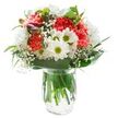 With the sunlit warmth of Motspur Park in mind, this bouquet exudes cheerful ease and natural elegance, as if freshly picked on a breezy spring morning. Fluffy coral-pink carnations, ruffled and rich, form the lively heart of the arrangement, radiating gentle energy into any Motspur Park home. Surrounding them, crisp white chrysanthemums and charming daisies with greenish eyes open wide-each one a bright accent that feels both pure and full of hope. Delicate sprays of baby's breath soften the overall silhouette, their fine blooms like whispers of cloud drifting over the larger flowers. Deep green leaves-some smooth and broad, some slim and wild-wrap the base in a supportive embrace, their tones a reminder of local parks and gardens nearby. The bouquet sits in a clear glass vase where thick green stems are visible below the waterline, reinforcing a sense of freshness and life. A few tightly closed buds of magenta alstroemeria offer a hint of surprise and colour yet to unfold. Every element in the composition is placed with thought and care, making this arrangement an inviting choice for birthdays, new beginnings, or simply sending a wave of positivity to someone special along the bustling roads of Motspur Park.